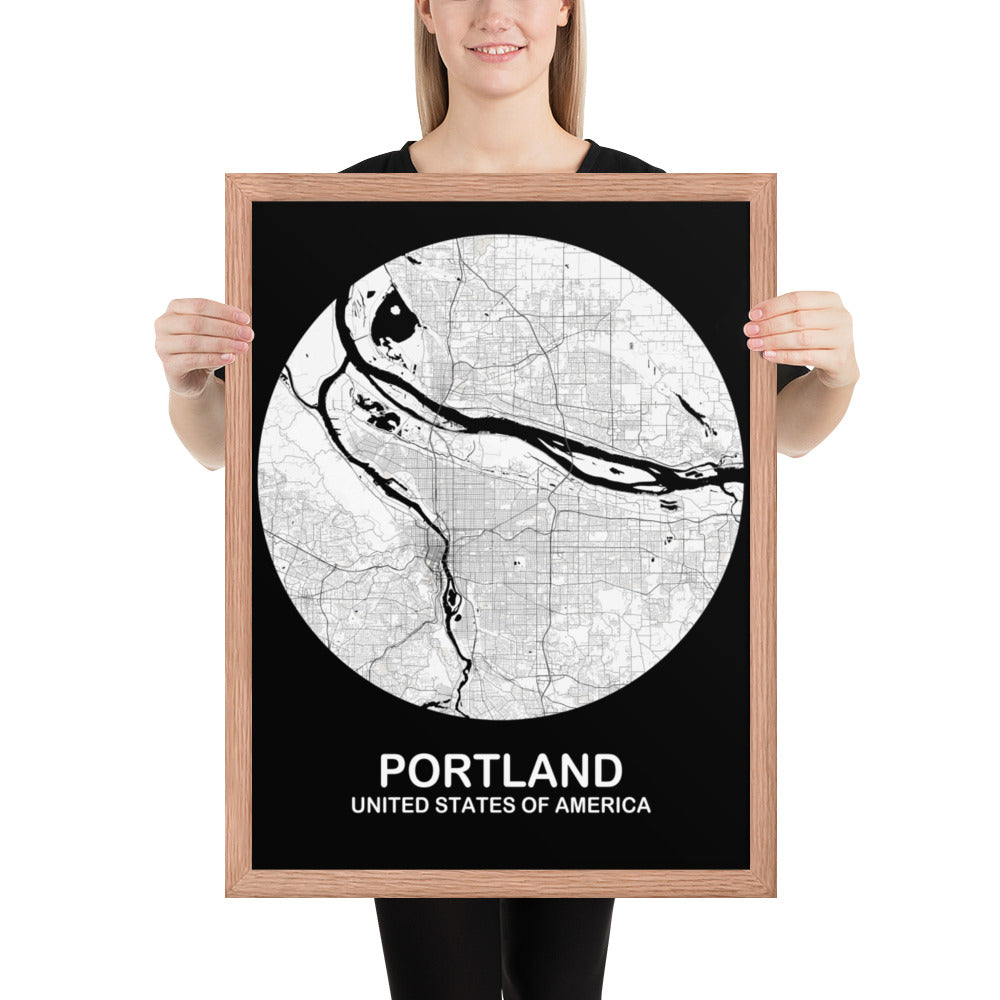 Portland Circular White Framed Map