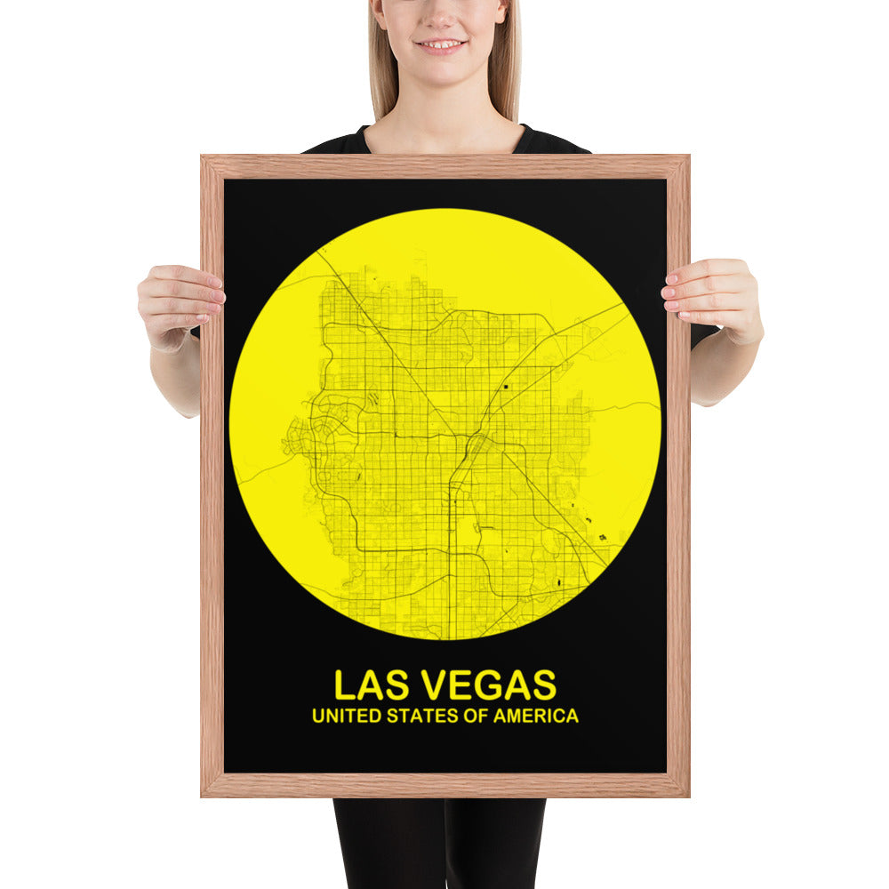 Las Vegas Circular Yellow Framed Map