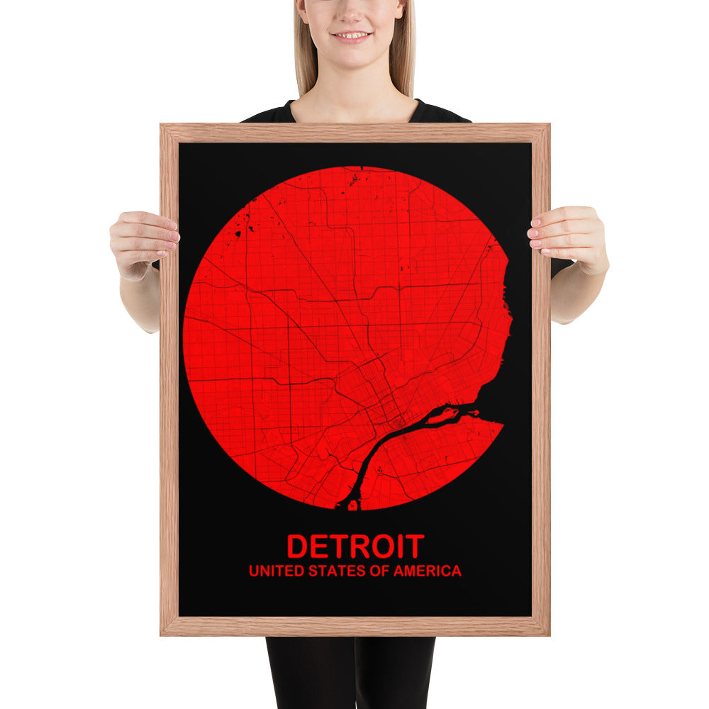 Detroit Circular Red Framed Map