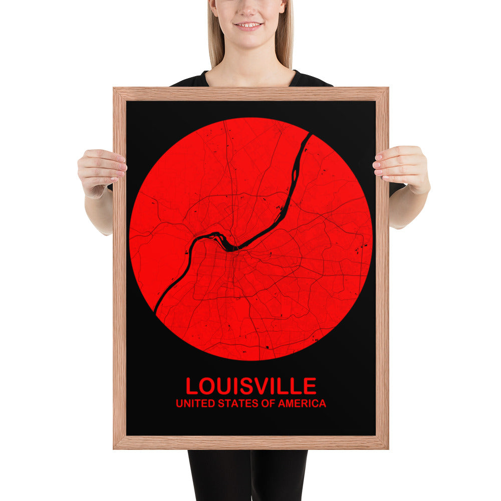 Louisville Circular Red Framed Map