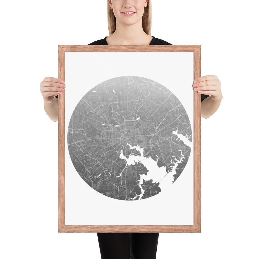 Baltimore Silver on White Framed Map