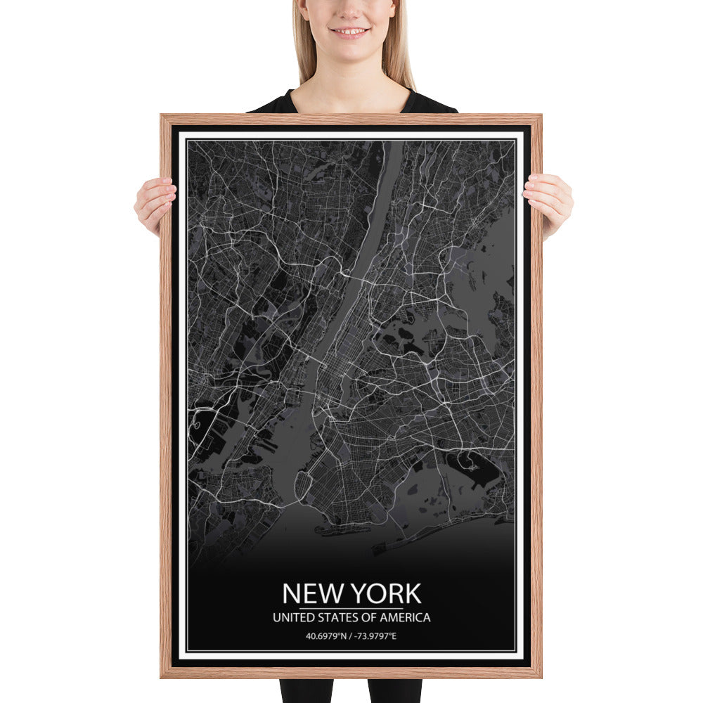 New York Black Framed Map