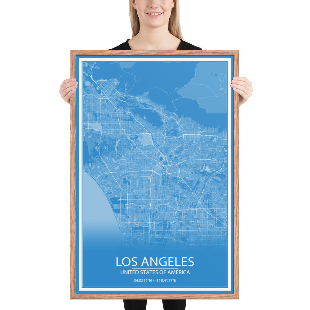 Los Angeles Blue and White Framed Map