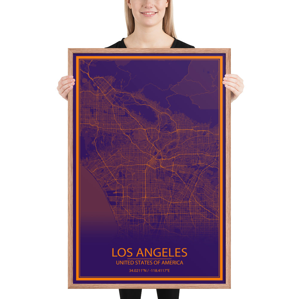 Los Angeles Purple and Orange Framed Map