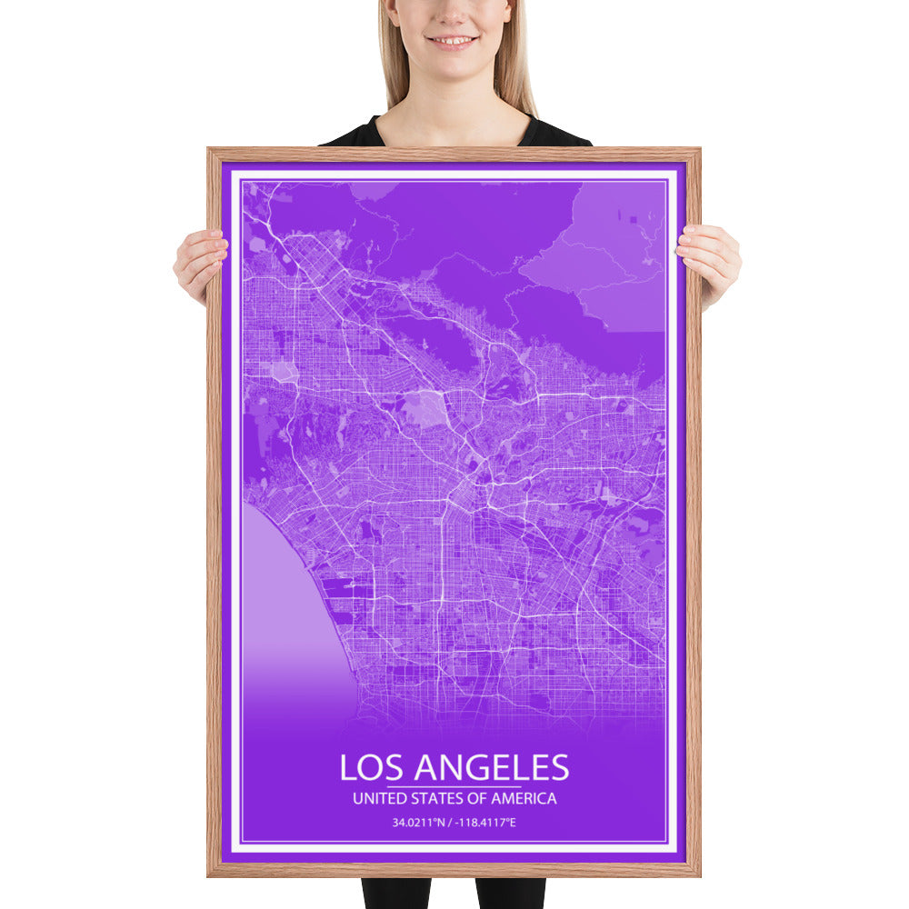 Los Angeles Purple and White Framed Map