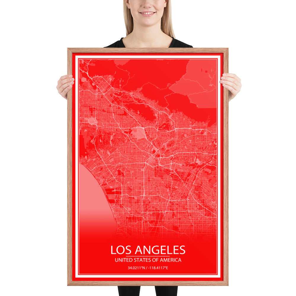 Los Angeles Red and White Framed Map