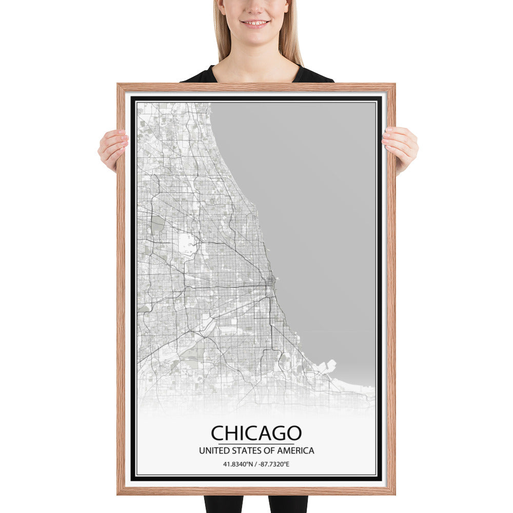 Chicago White Framed Map