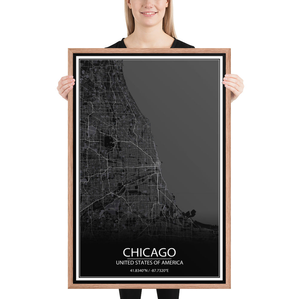 Chicago Black Framed Map