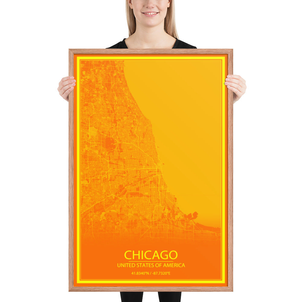 Chicago Orange and Yellow Framed Map