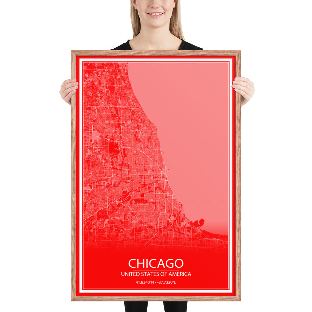 Chicago Red and White Framed Map