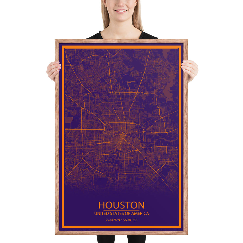 Houston Purple and Orange Framed Map