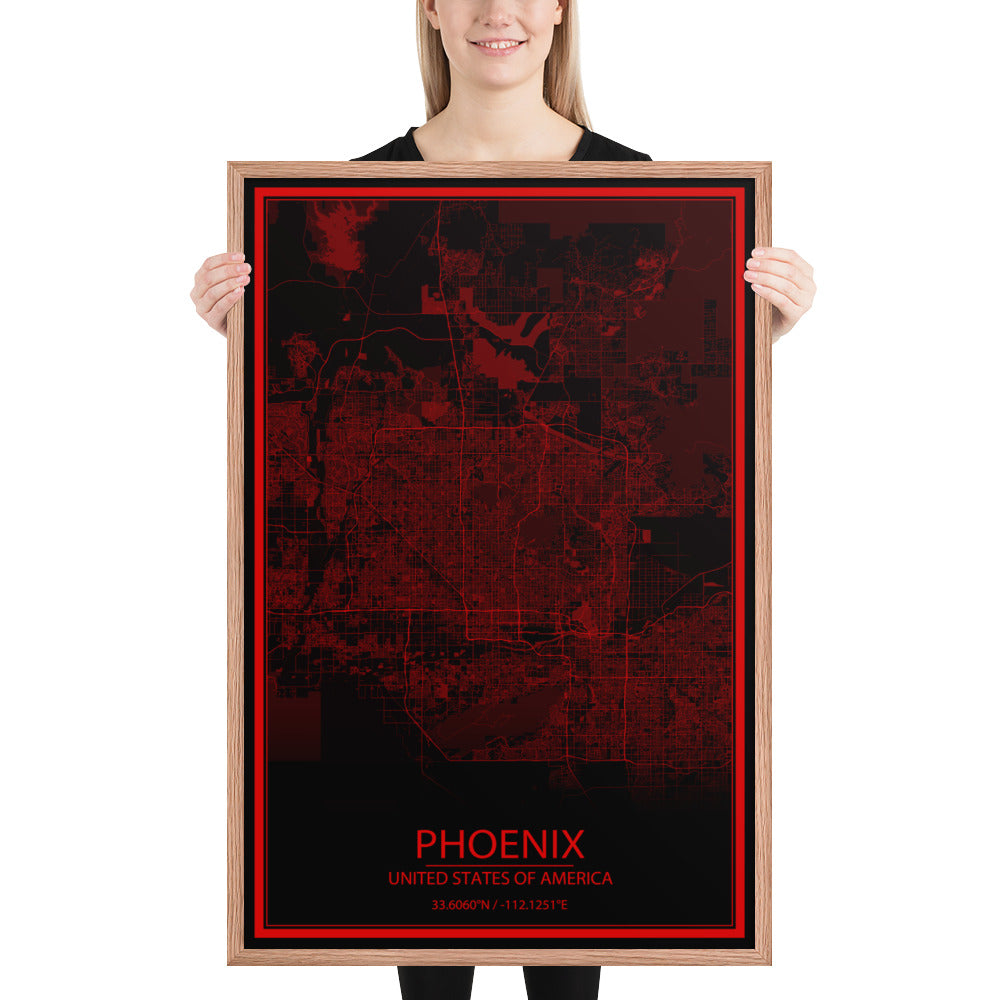 Phoenix Black and Red Framed Map