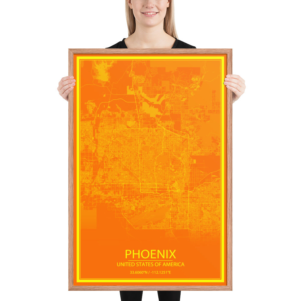 Phoenix Orange and Yellow Framed Map