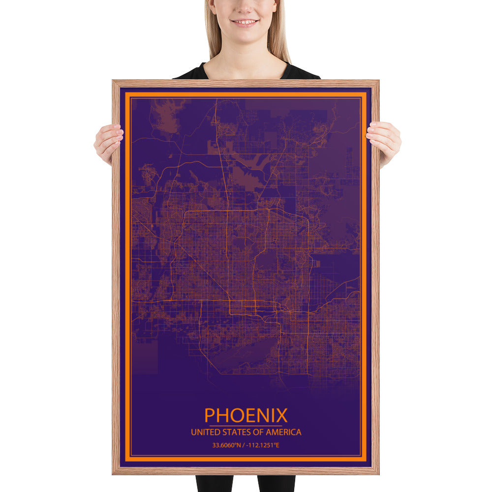 Phoenix Purple and Orange Framed Map