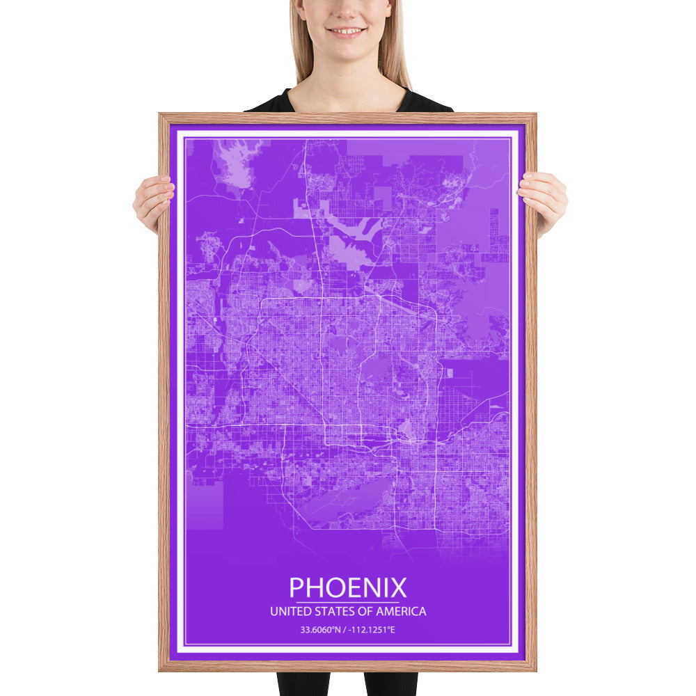 Phoenix Purple and White Framed Map