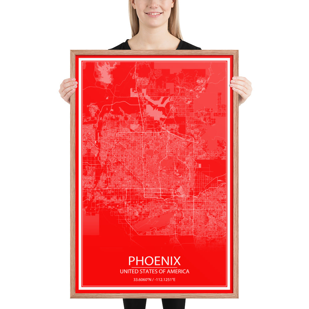 Phoenix Red and White Framed Map