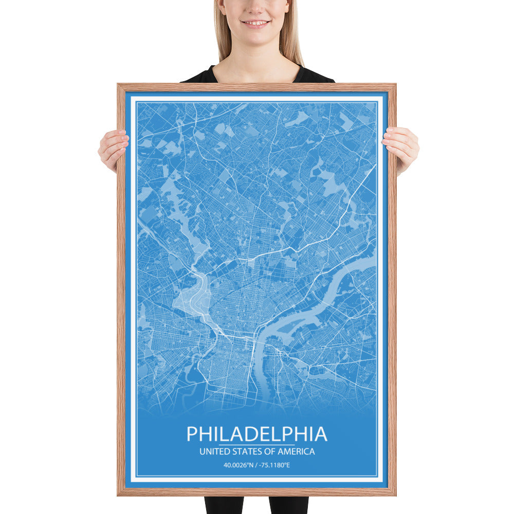 Philadelphia Blue and White Framed Map