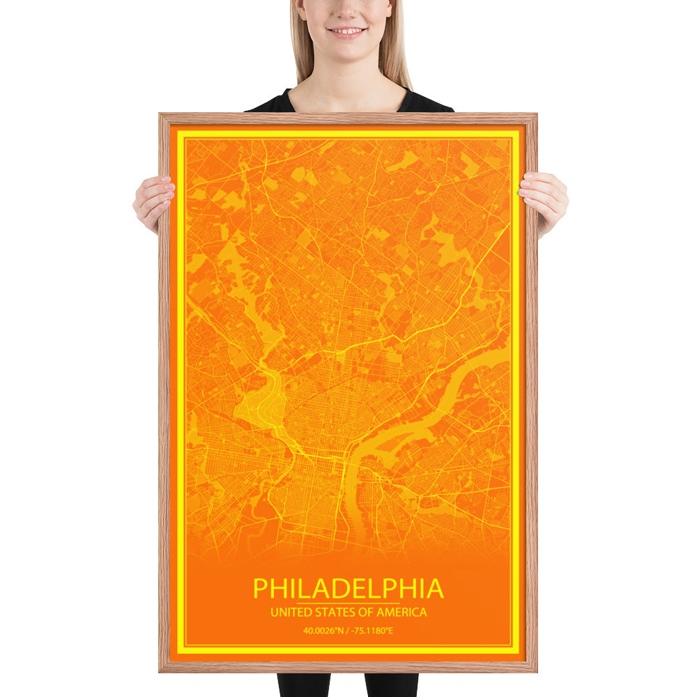 Philadelphia Orange and Yellow Framed Map