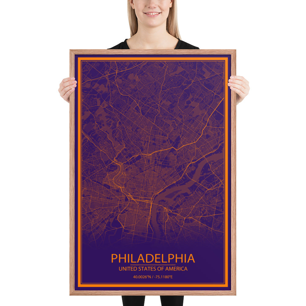 Philadelphia Purple and Orange Framed Map