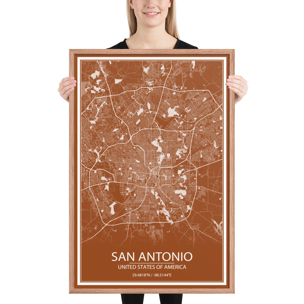 San Antonio Brown and White Framed Map