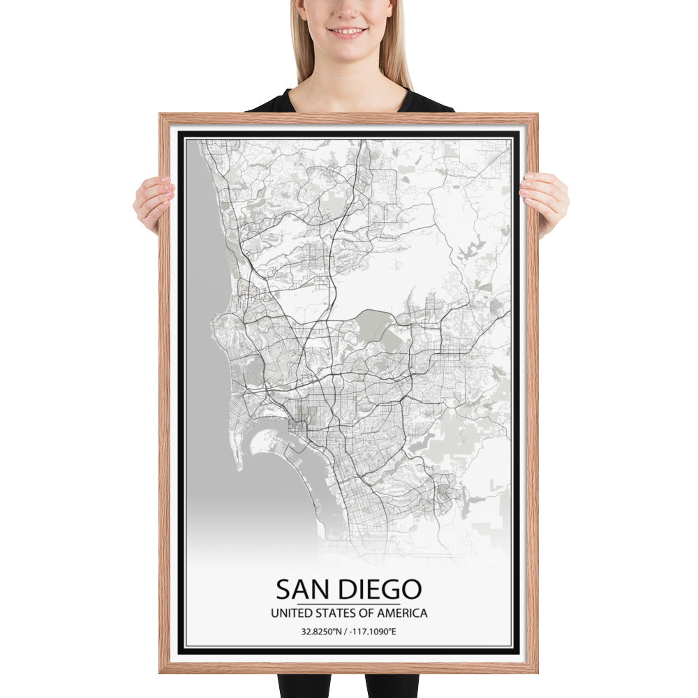 San Diego White Framed Map