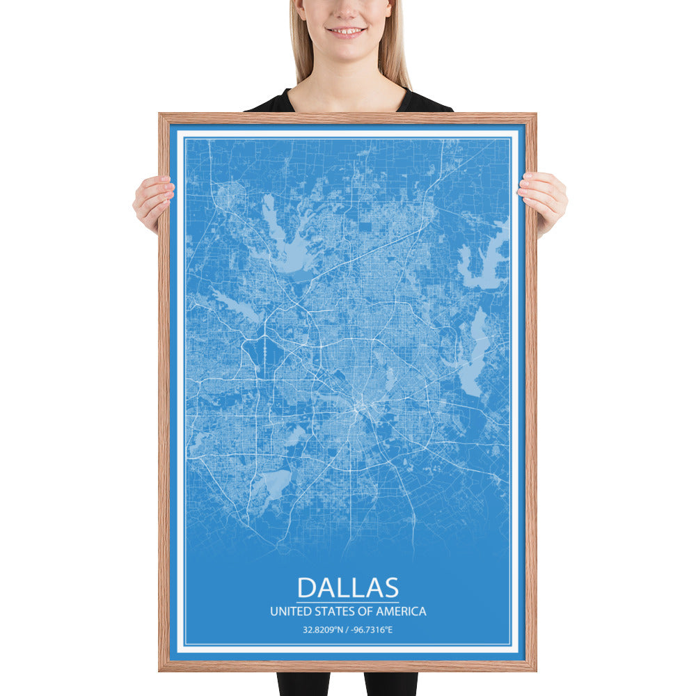 Dallas Blue and White Framed Map