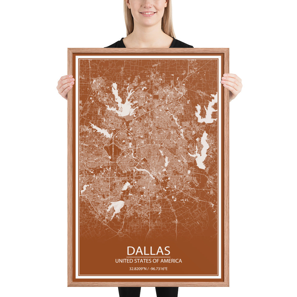 Dallas Brown and White Framed Map