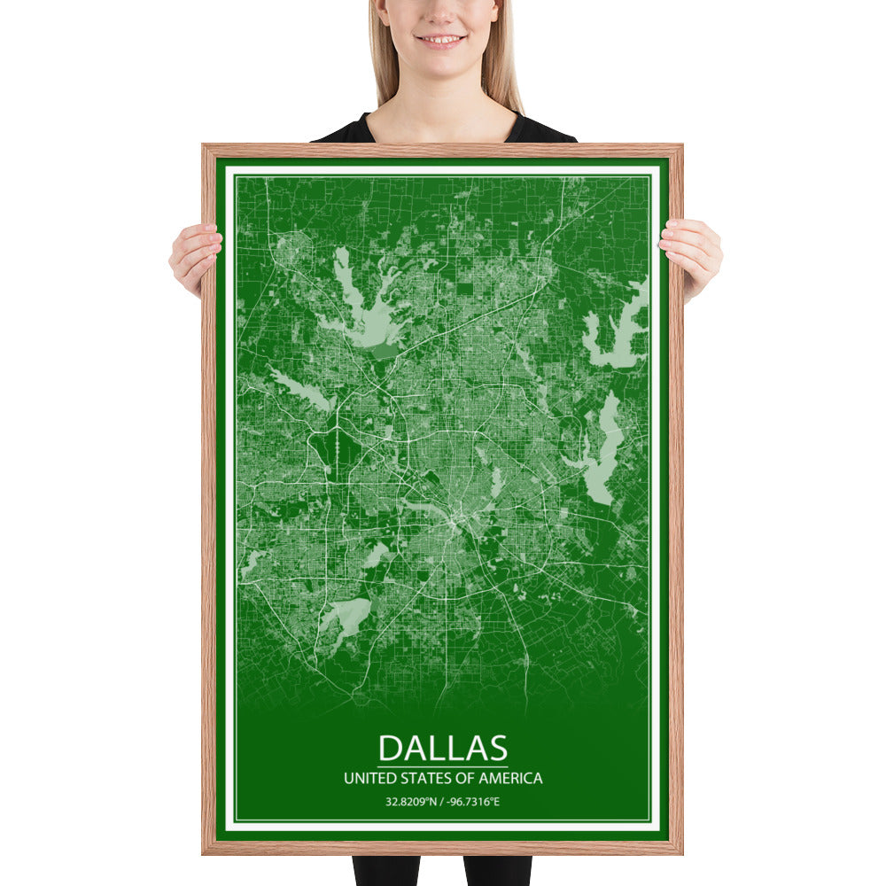 Dallas Green and White Framed Map