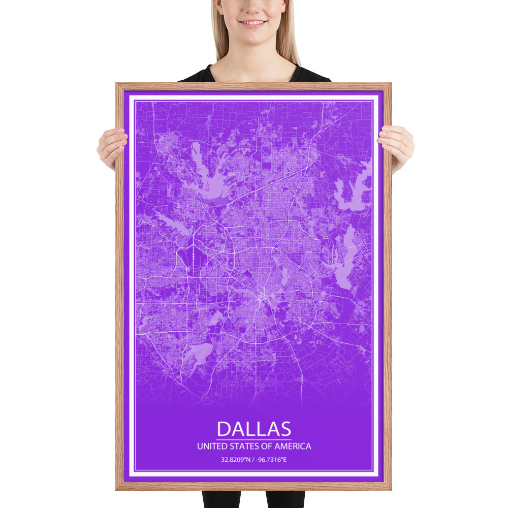 Dallas Purple and White Framed Map