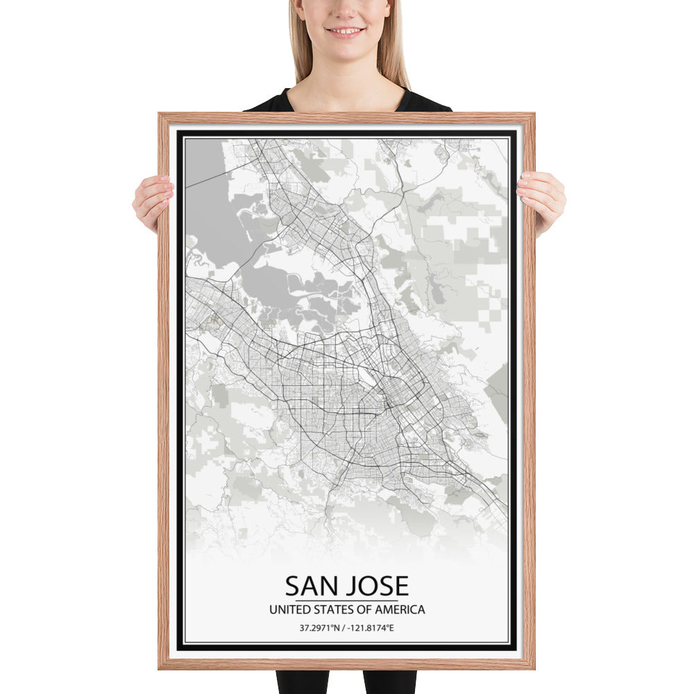 San Jose White Framed Map