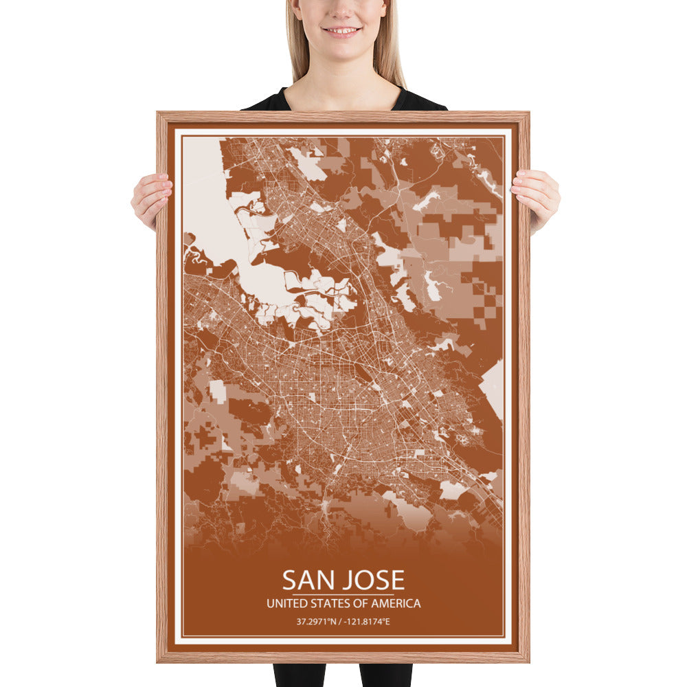 San Jose Brown and White Framed Map