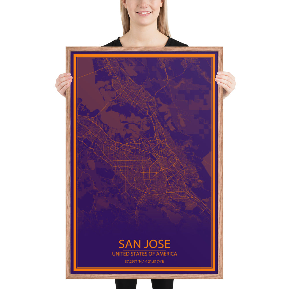 San Jose Purple and Orange Framed Map