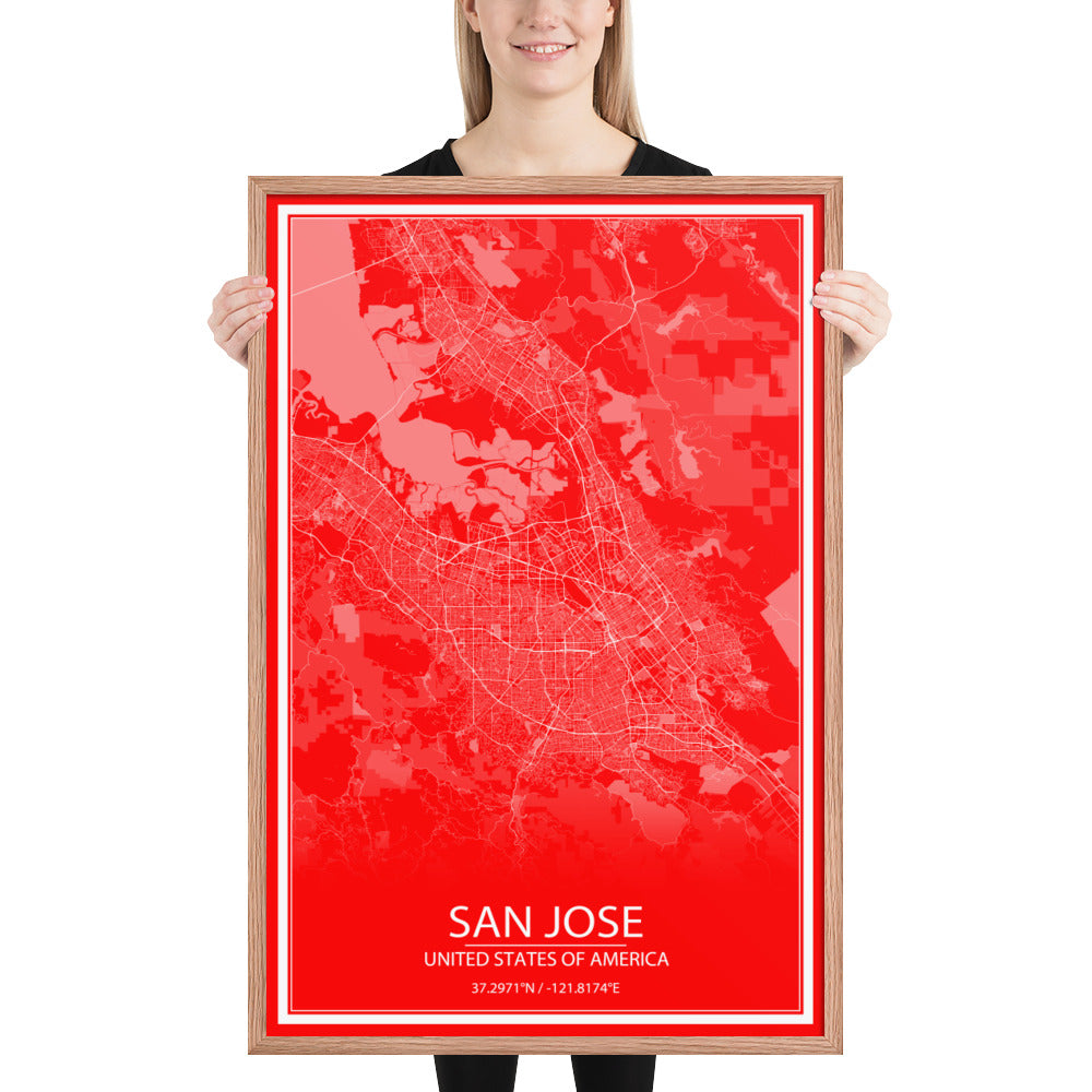 San Jose Red and White Framed Map