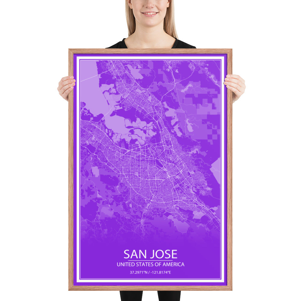 San Jose Purple and White Framed Map