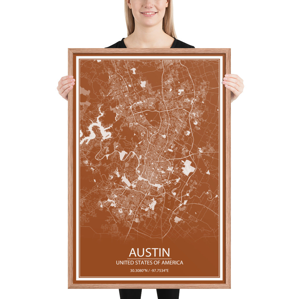 Austin Brown and White Framed Map