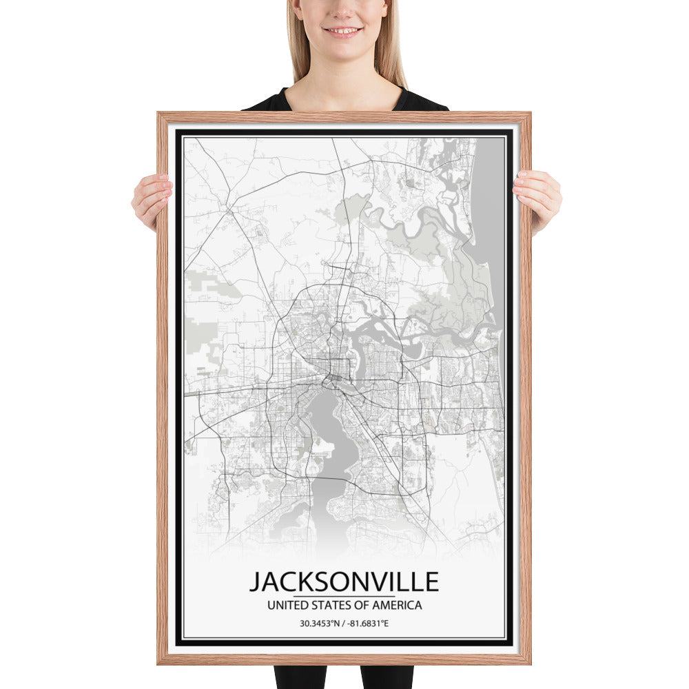 Jacksonville White Framed Map