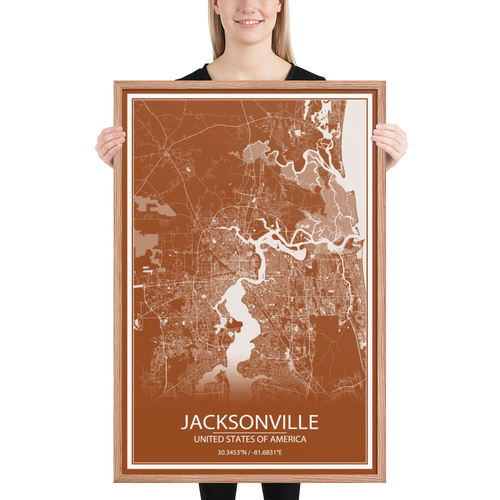 Jacksonville Brown and White Framed Map