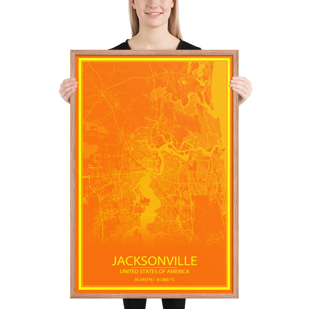 Jacksonville Orange and Yellow Framed Map