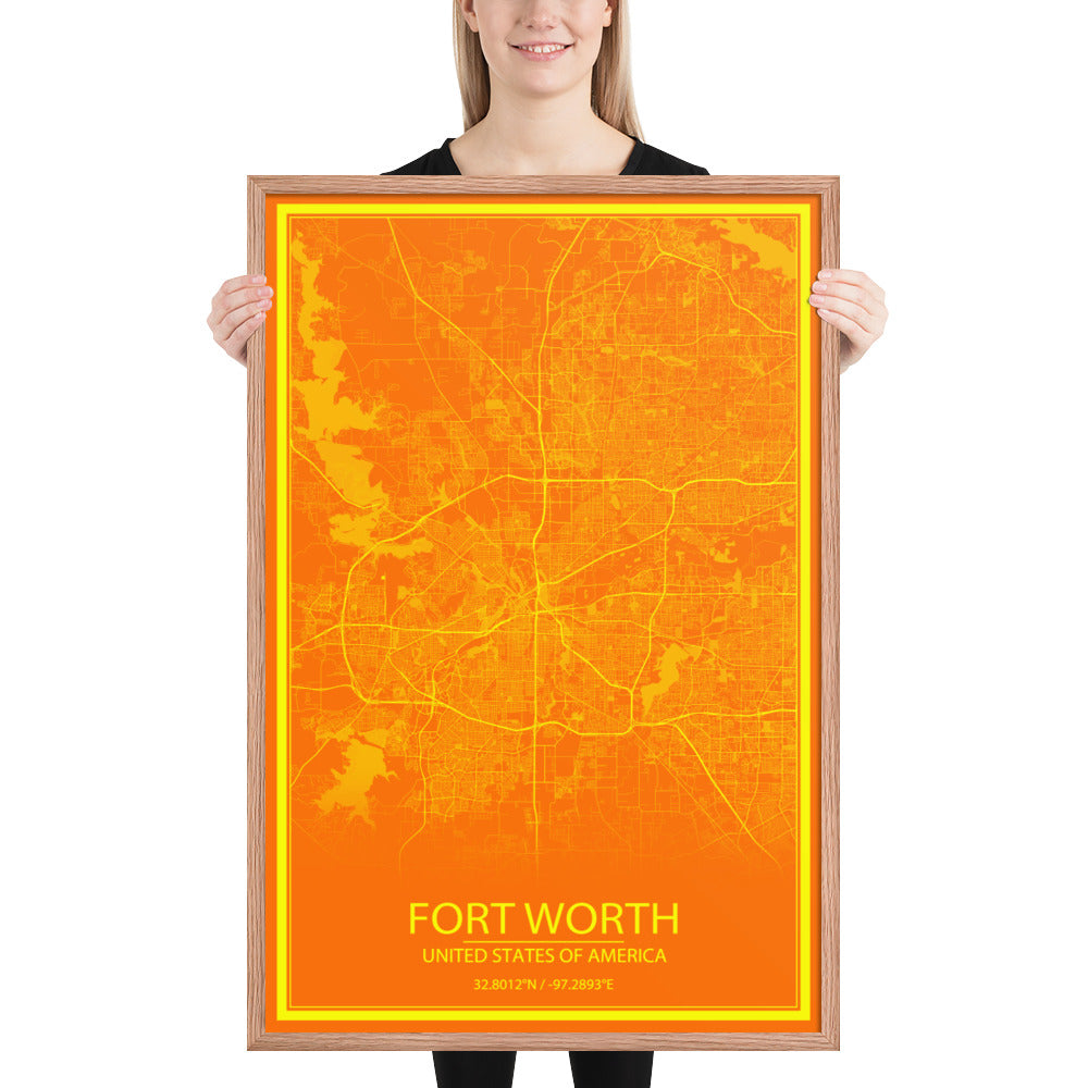 Fort Worth Orange and Yellow Framed Map