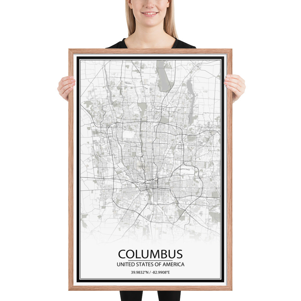 Columbus White Framed Map