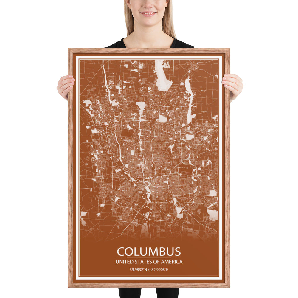 Columbus Brown and White Framed Map