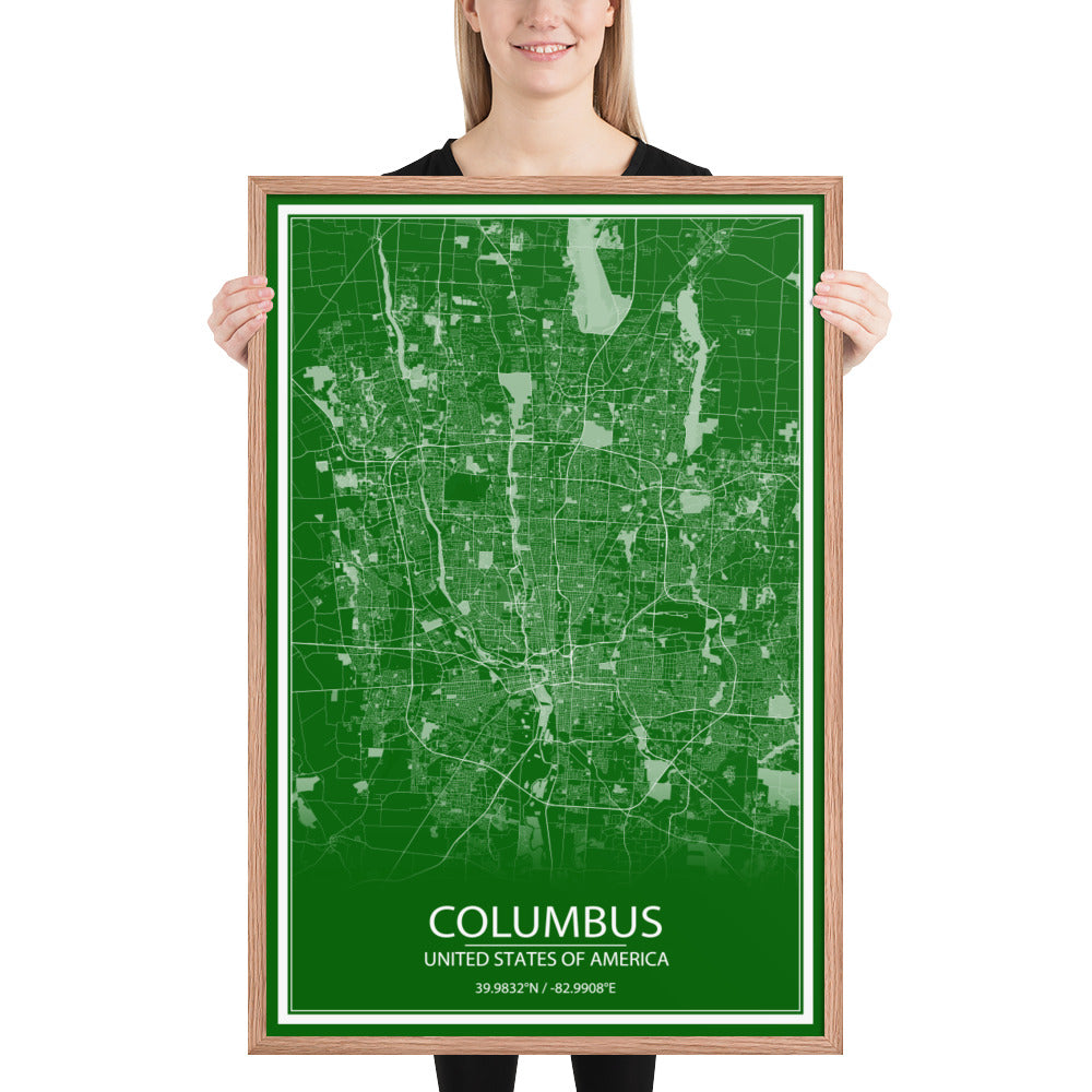 Columbus Green and White Framed Map