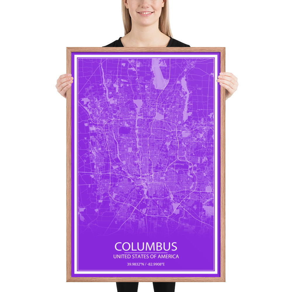 Columbus Purple and White Framed Map