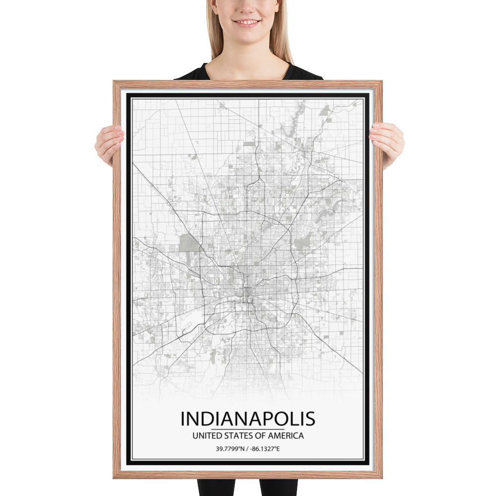 Indianapolis White Framed Map