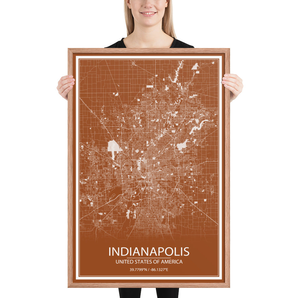 Indianapolis Brown and White Framed Map