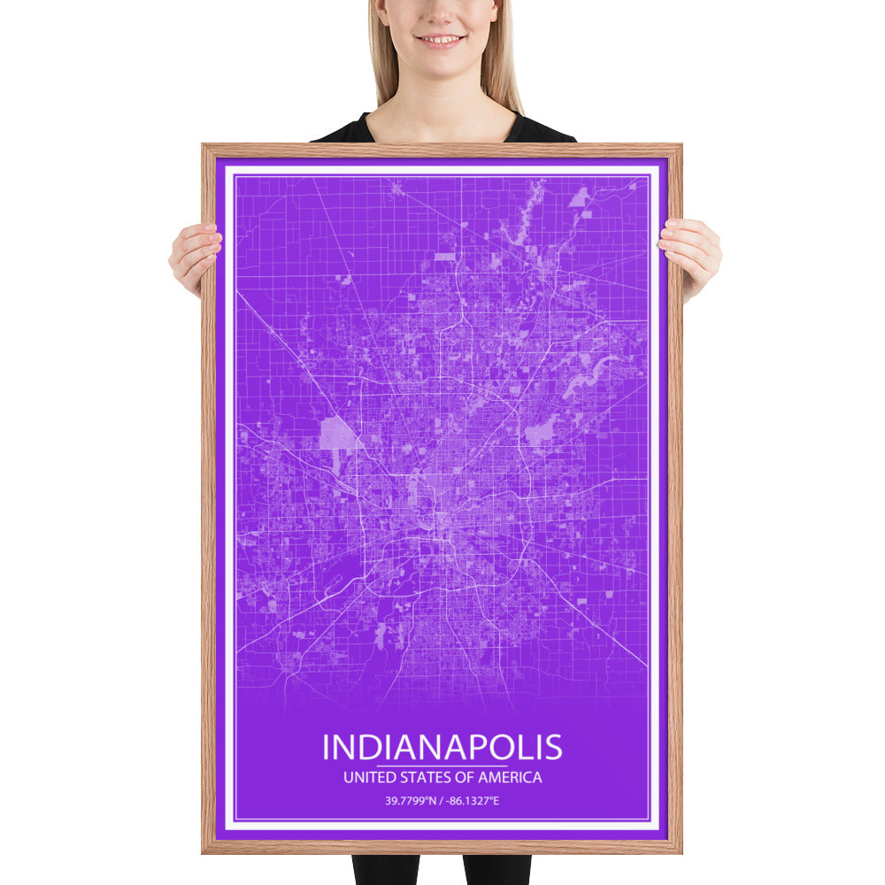 Indianapolis Purple and White Framed Map