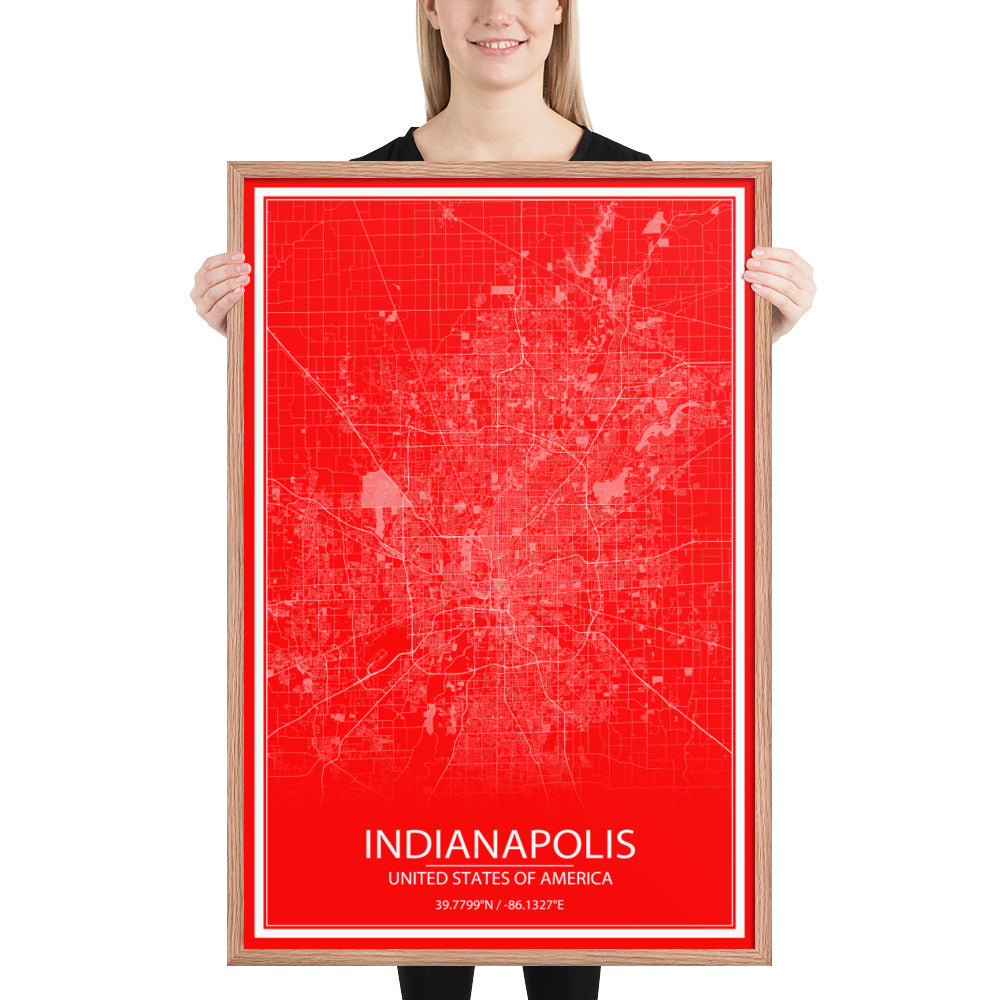 Indianapolis Red and White Framed Map