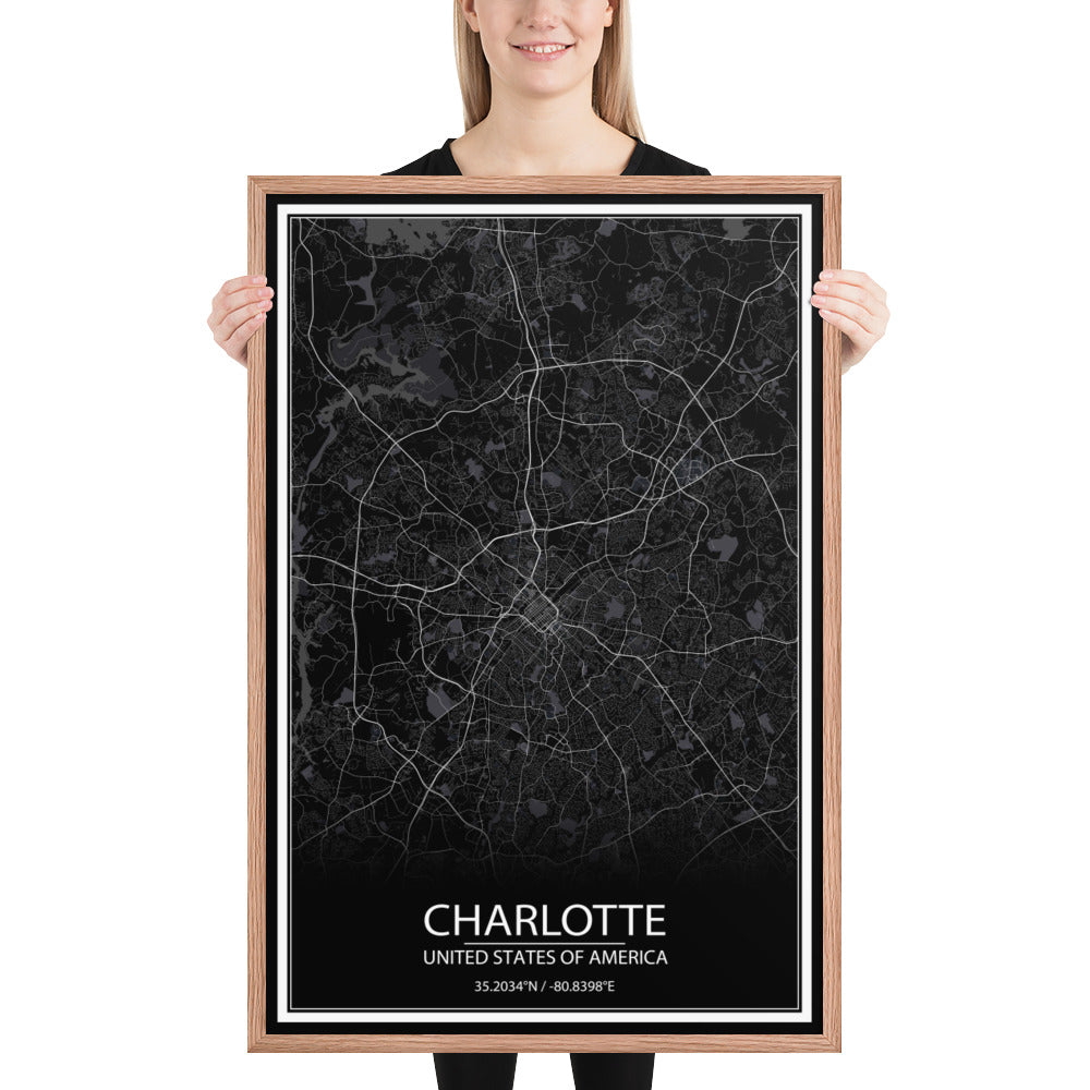 Charlotte Black Framed Map