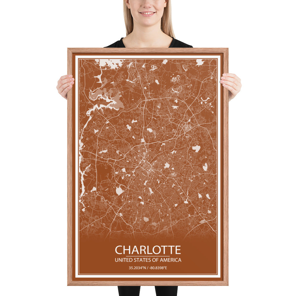 Charlotte Brown and White Framed Map