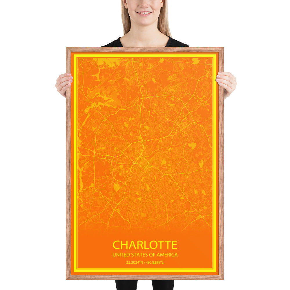 Charlotte Orange and Yellow Framed Map